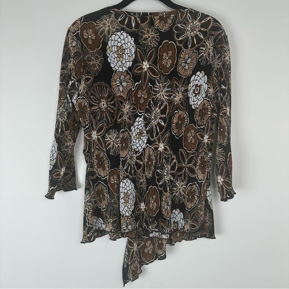 Dress Barn Top Size Medium Brown Y2K Babydoll Hippie Asymmetrical Floral - Picture 2 of 7